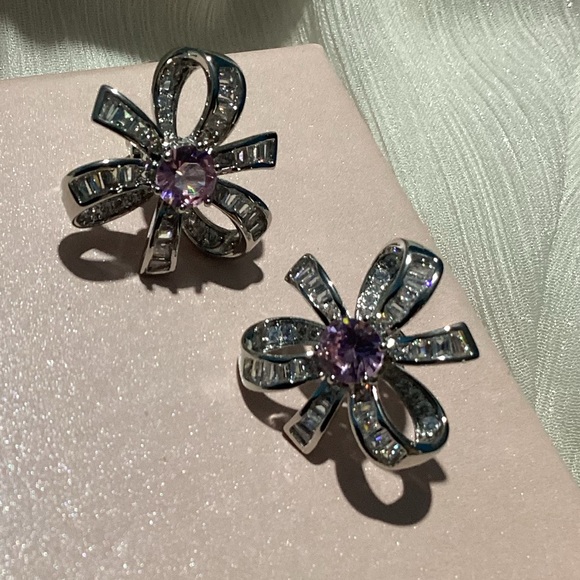 🌸Luxurious Pink Sapphire and Diamond Baguette Cherry Blossom Stud Earrin… - Picture 16 of 16